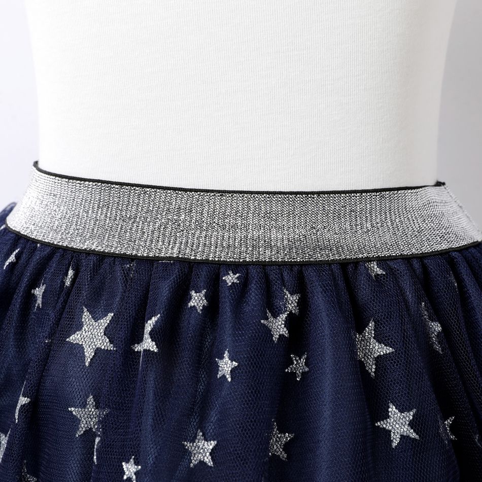 Kid Girl Stars Glitter Design Mesh Skirt Dark Blue big image 4