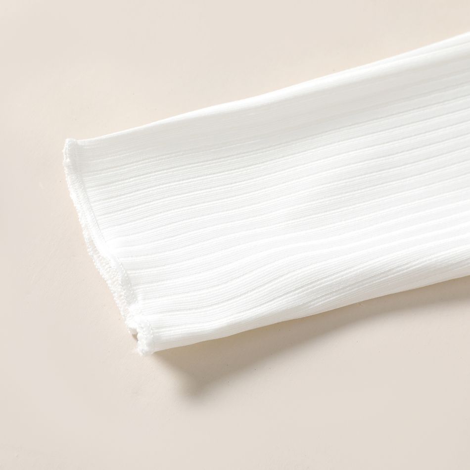 Kid Girl Letter Print Strap One Shoulder Long-sleeve Ribbed Tee White big image 5