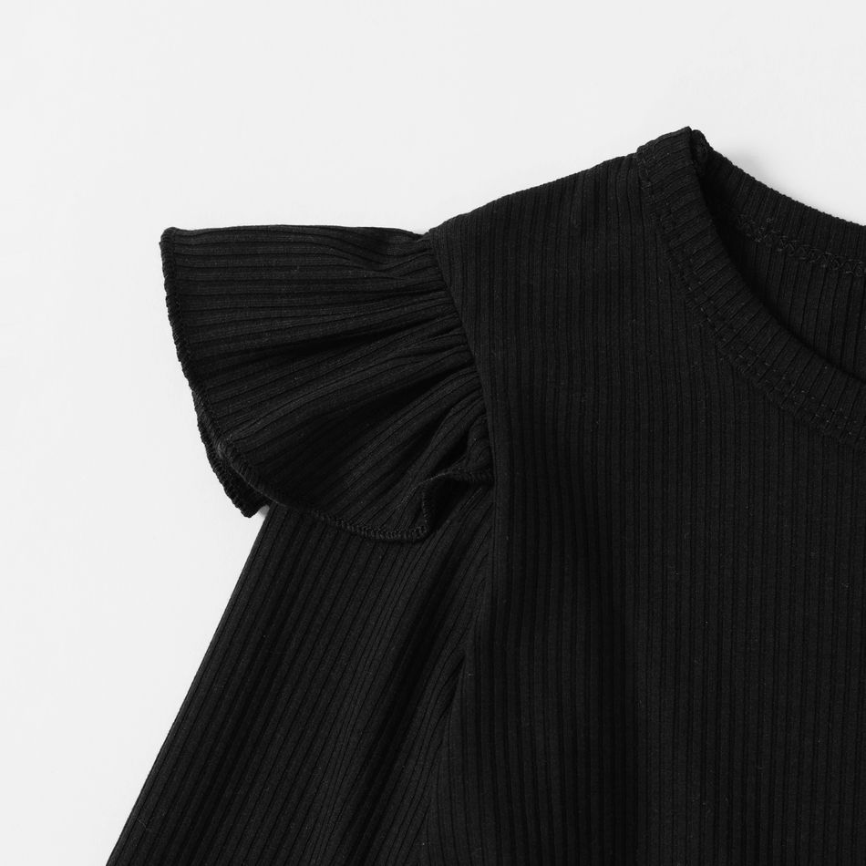 Family Matching Black Long-sleeve Splicing Plaid Dresses and Polo Shirts Sets Black big image 12
