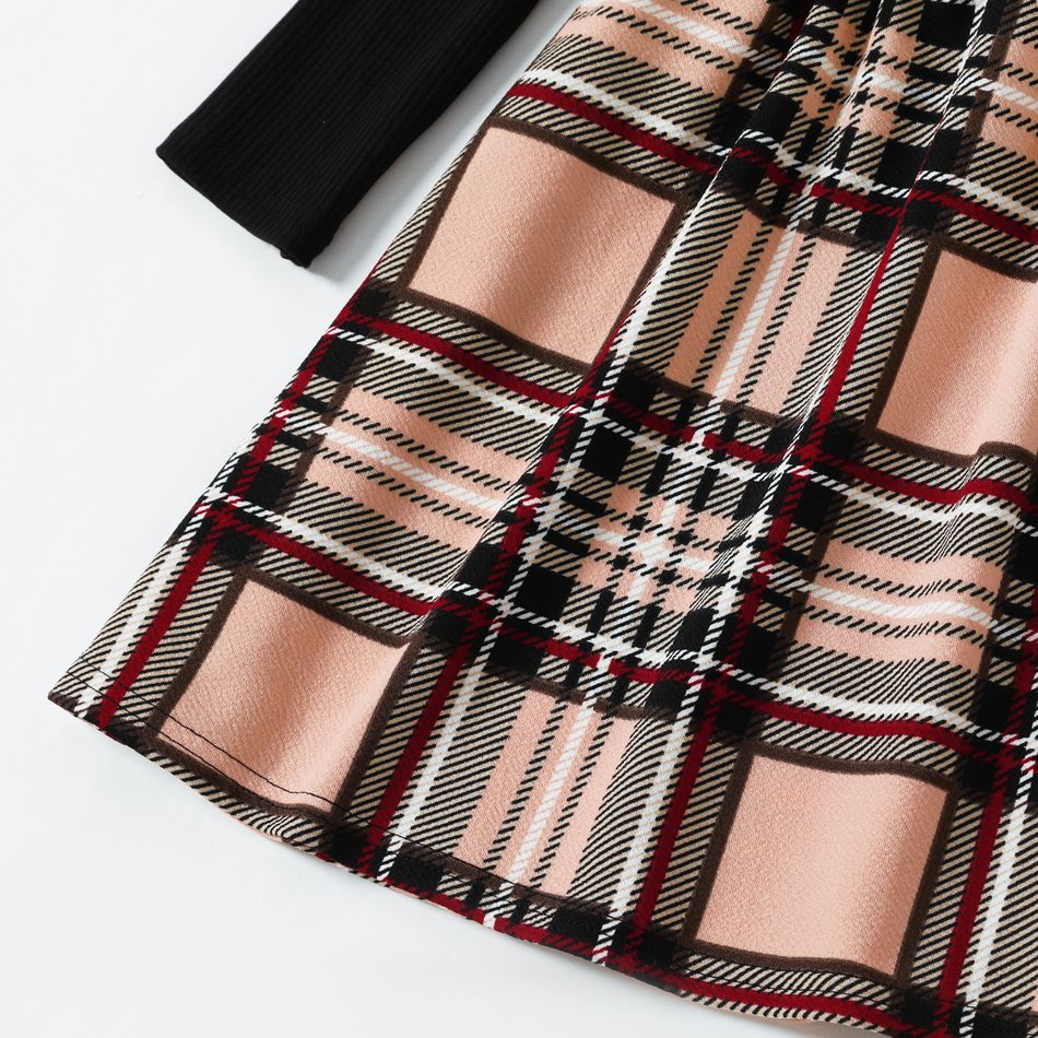 Family Matching Black Long-sleeve Splicing Plaid Dresses and Polo Shirts Sets Black big image 18