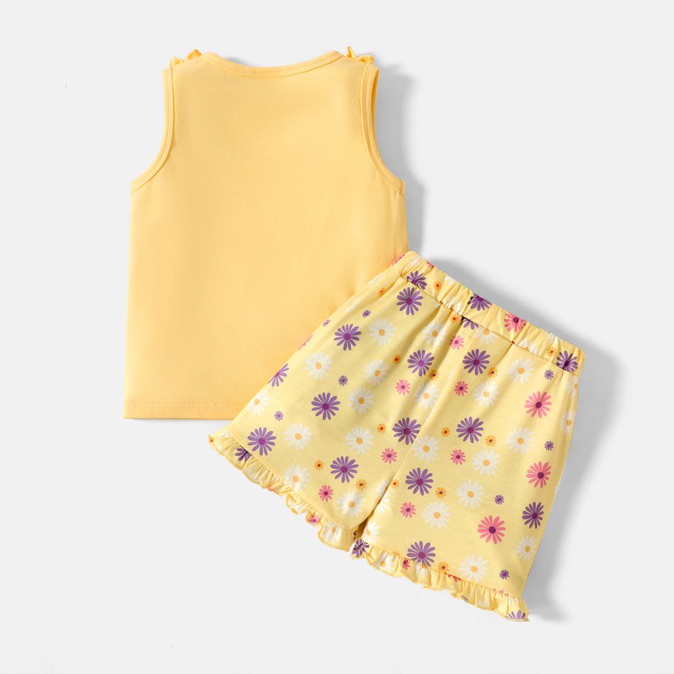 باو باترول 2-قطعة طفلة صغيرة تانك توب بدون أكمام ومجموعة بنطلون زهري الأصفر big image 2