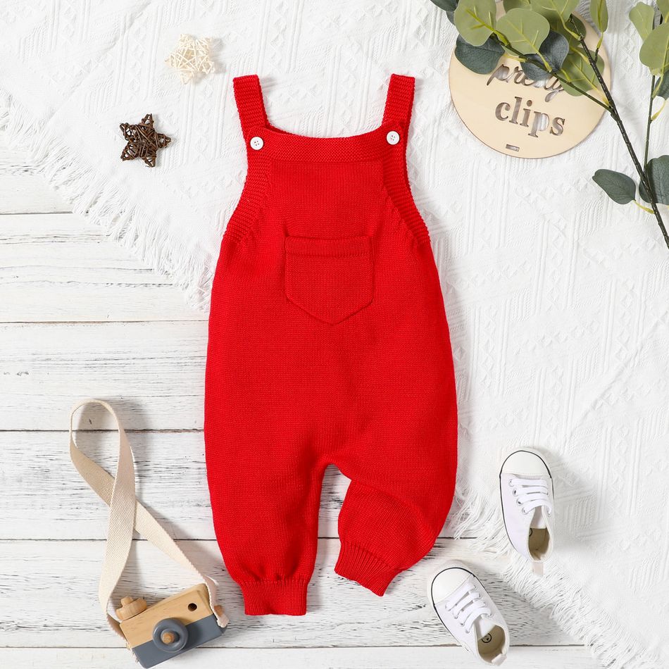 Baby Boy/Girl Solid Knitted Sleeveless Jumpsuit Overalls Red big image 1