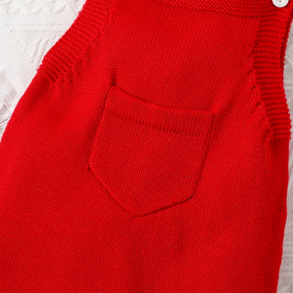 Baby Boy/Girl Solid Knitted Sleeveless Jumpsuit Overalls Red big image 5