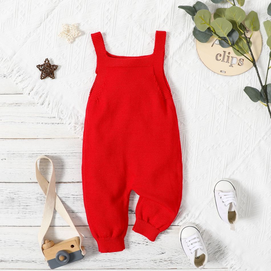 Baby Boy/Girl Solid Knitted Sleeveless Jumpsuit Overalls Red big image 3