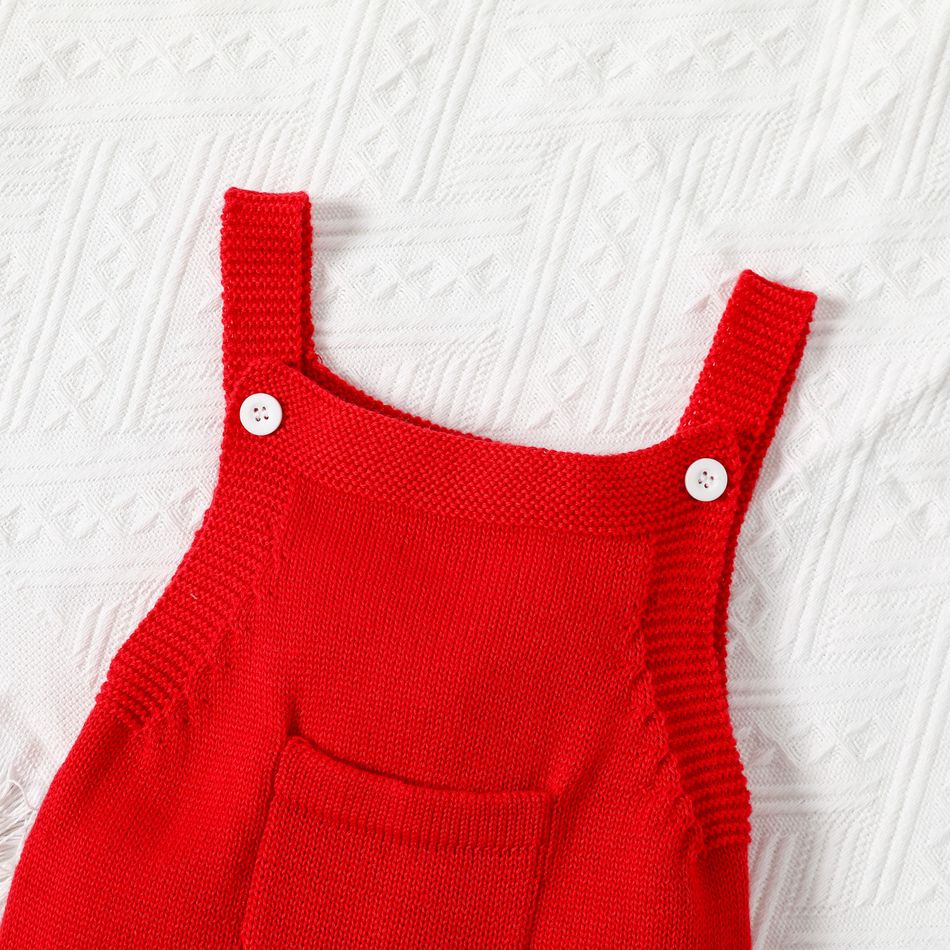 Baby Boy/Girl Solid Knitted Sleeveless Jumpsuit Overalls Red big image 4