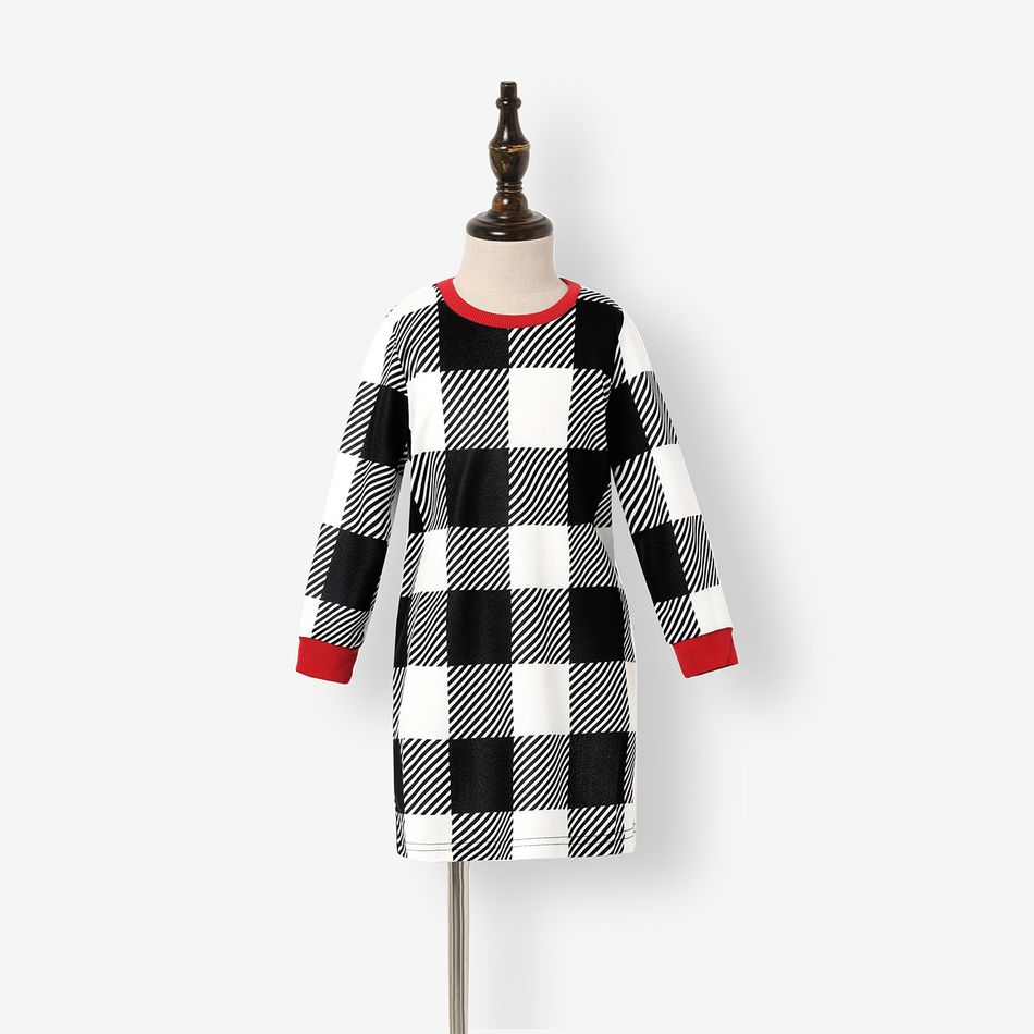 Family Matching Black Plaid Long-sleeve Dresses and Raglan-sleeve Splicing Sweatshirts Sets Black/White big image 4