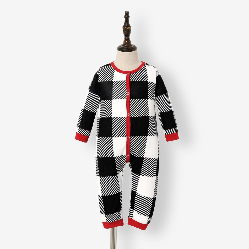 Family Matching Black Plaid Long-sleeve Dresses and Raglan-sleeve Splicing Sweatshirts Sets Black/White big image 9