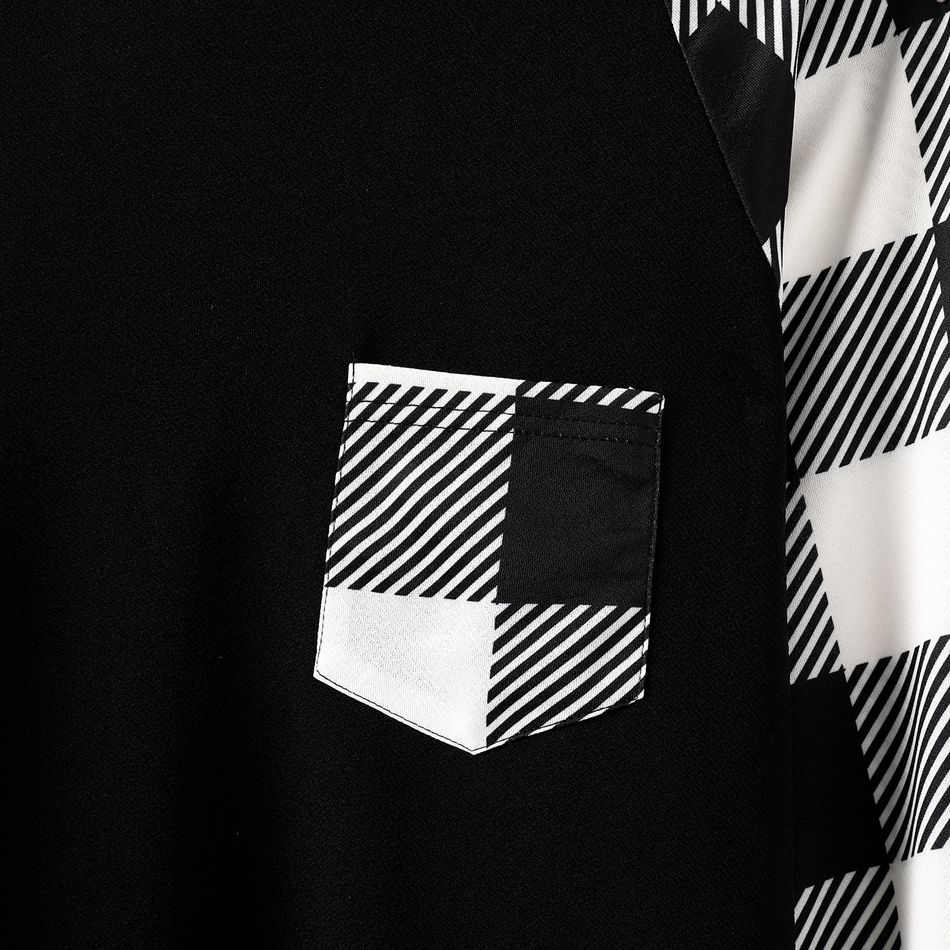 Family Matching Black Plaid Long-sleeve Dresses and Raglan-sleeve Splicing Sweatshirts Sets Black/White big image 6