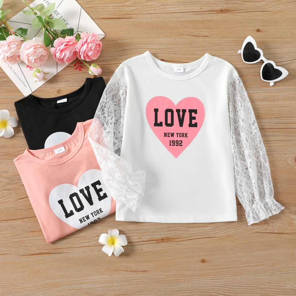 Valentinstag Kinder Damen Stoffnähte Herzförmig Langarm T-Shirts Hell rosa big image 2
