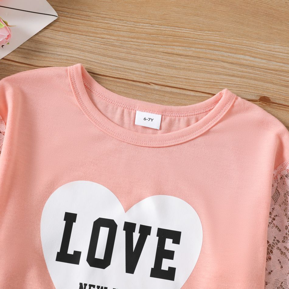 Valentinstag Kinder Damen Stoffnähte Herzförmig Langarm T-Shirts Hell rosa big image 4