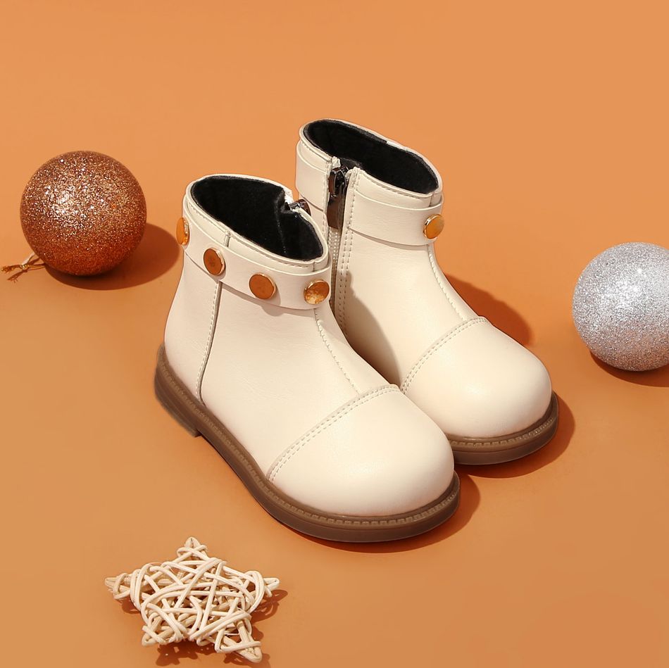 Toddler Snap Decor Side Zipper Snow Boots Beige big image 3