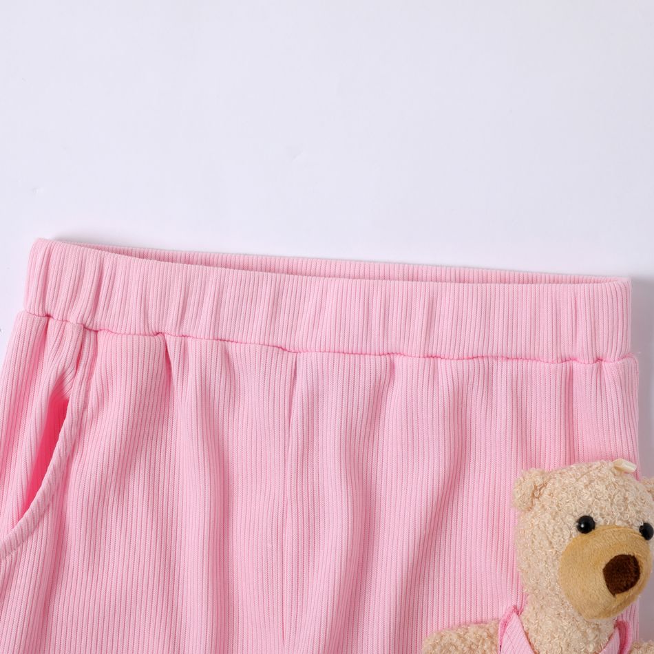 Kindermädchen einfarbige elastische Hose (Bärenpuppe ist im Lieferumfang enthalten) rosa big image 3