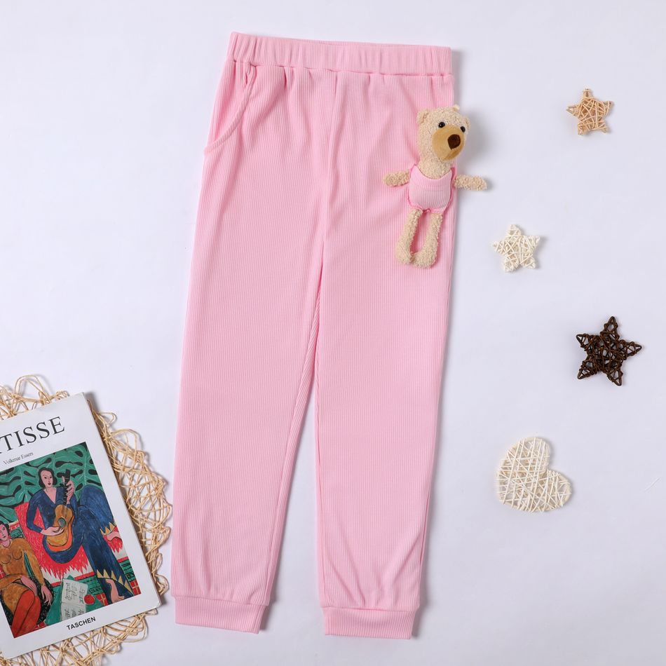 Kindermädchen einfarbige elastische Hose (Bärenpuppe ist im Lieferumfang enthalten) rosa big image 2
