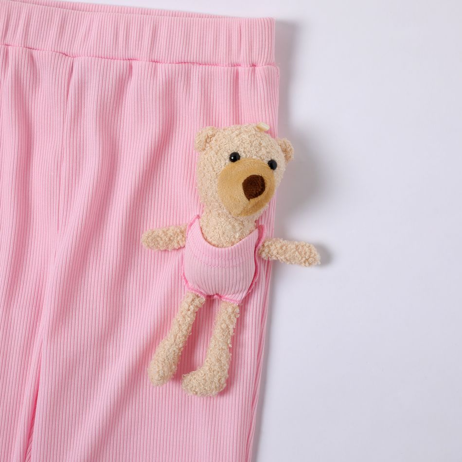 Kindermädchen einfarbige elastische Hose (Bärenpuppe ist im Lieferumfang enthalten) rosa big image 4