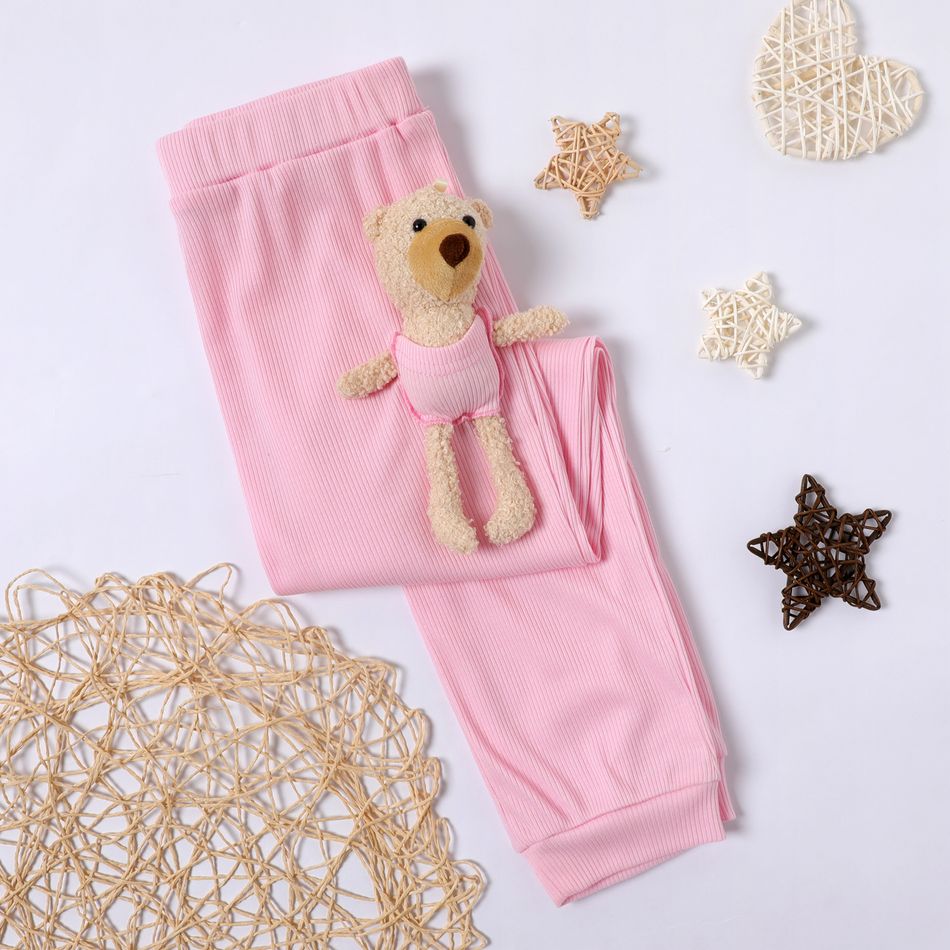 Kindermädchen einfarbige elastische Hose (Bärenpuppe ist im Lieferumfang enthalten) rosa big image 5