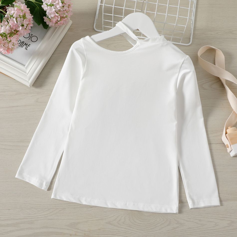 Kid Girl Cut Out Solid Color Long-sleeve Tee White big image 3