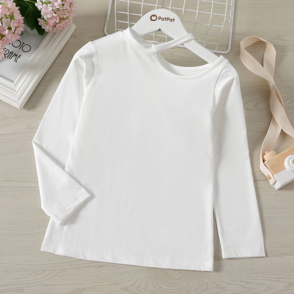 Kid Girl Cut Out Solid Color Long-sleeve Tee White