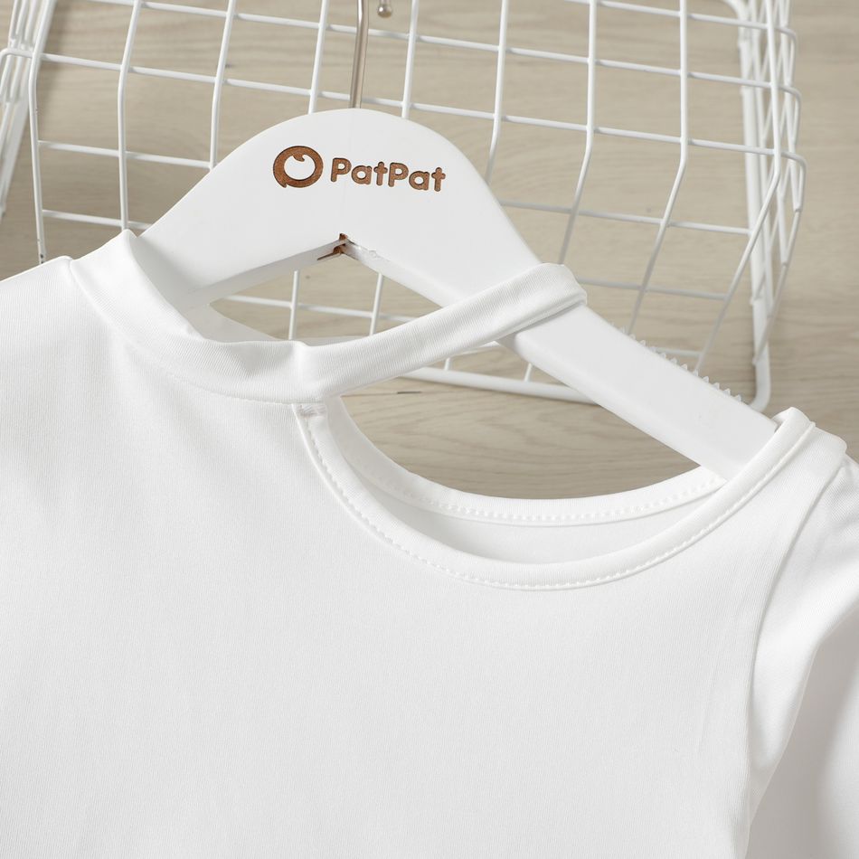 Kinder Damen Abgeschrägte Schulter Unifarben Langarm T-Shirts weiß big image 4