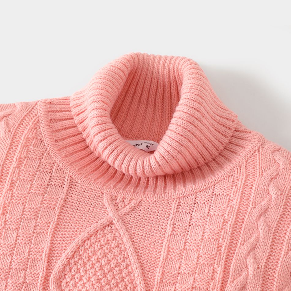 Family Matching Solid Cable Knit Turtleneck Long-sleeve Pullover Sweaters ColorBlock big image 4