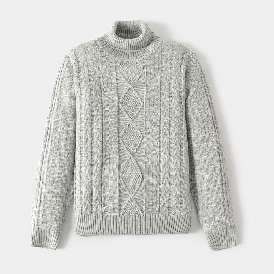 Family Matching Solid Cable Knit Turtleneck Long-sleeve Pullover Sweaters ColorBlock big image 6