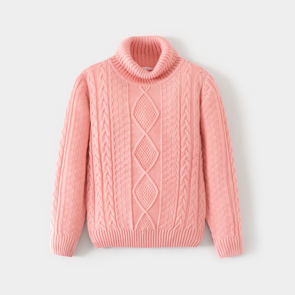 Family Matching Solid Cable Knit Turtleneck Long-sleeve Pullover Sweaters ColorBlock big image 3