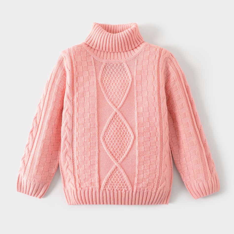 Family Matching Solid Cable Knit Turtleneck Long-sleeve Pullover Sweaters ColorBlock big image 2