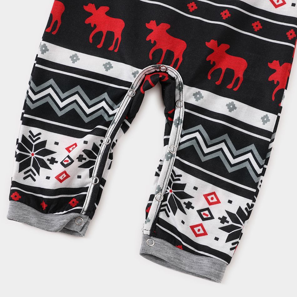Christmas Reindeer and Letter Print Family Matching Black Raglan Long-sleeve Pajamas Sets (Flame Resistant) Color block big image 13