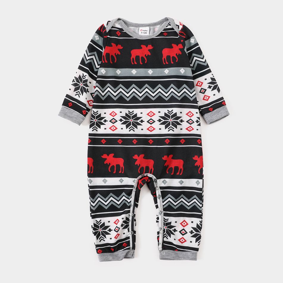Christmas Reindeer and Letter Print Family Matching Black Raglan Long-sleeve Pajamas Sets (Flame Resistant) Color block big image 10