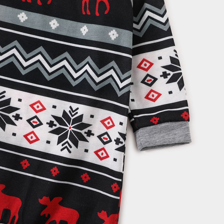 Christmas Reindeer and Letter Print Family Matching Black Raglan Long-sleeve Pajamas Sets (Flame Resistant) Color block big image 12