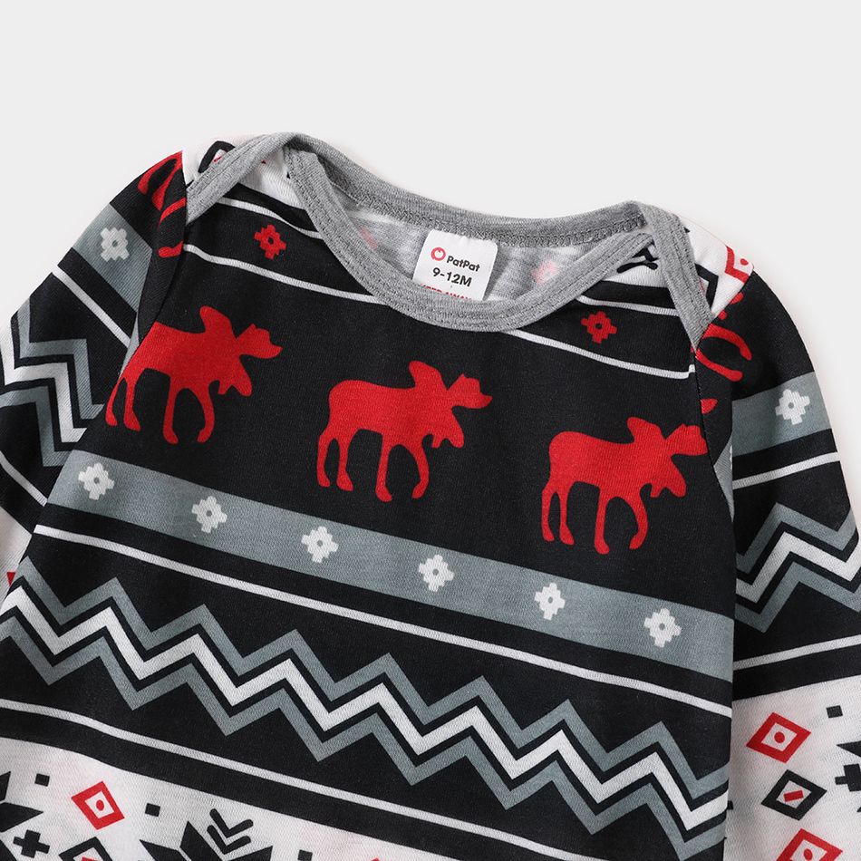 Christmas Reindeer and Letter Print Family Matching Black Raglan Long-sleeve Pajamas Sets (Flame Resistant) Color block big image 11