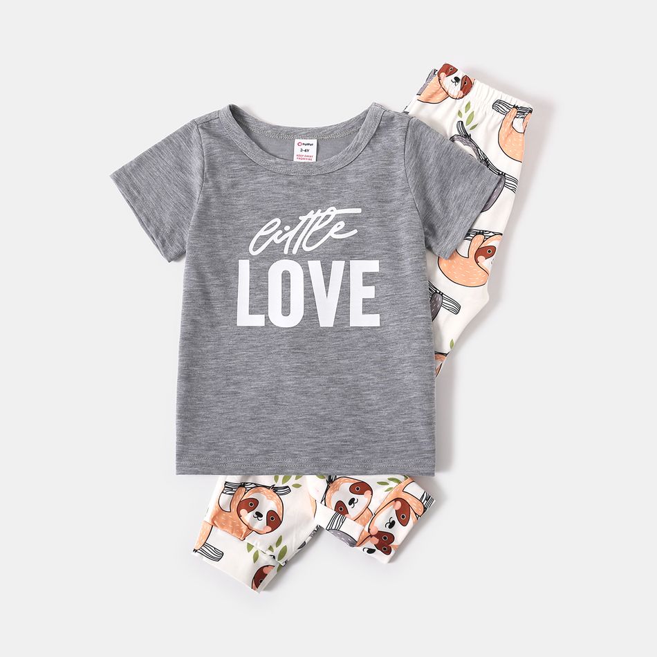 Family Matching Short-sleeve Letter and Sloth Print Pajamas Sets (Flame Resistant) Grey big image 9