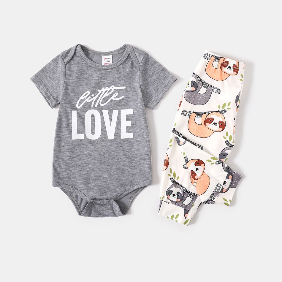 Family Matching Short-sleeve Letter and Sloth Print Pajamas Sets (Flame Resistant) Grey big image 13