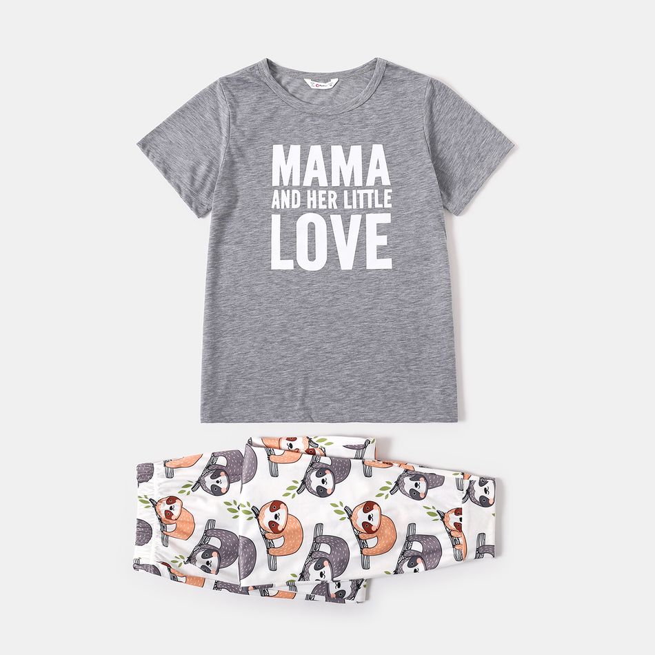 Family Matching Short-sleeve Letter and Sloth Print Pajamas Sets (Flame Resistant) Grey big image 5