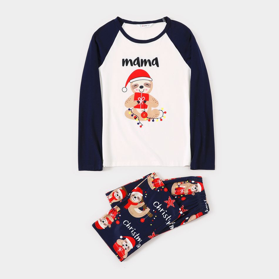 Natal Look de família Manga comprida Conjuntos de roupa para a família Pijamas (Flame Resistant) Azul Escuro/Branco/Vermelho big image 5