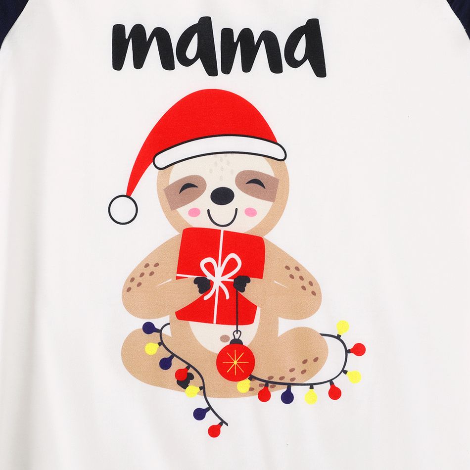 Christmas Sloth and Letters Print Family Matching Long-sleeve Pajamas Sets (Flame Resistant) Dark blue/White/Red big image 6