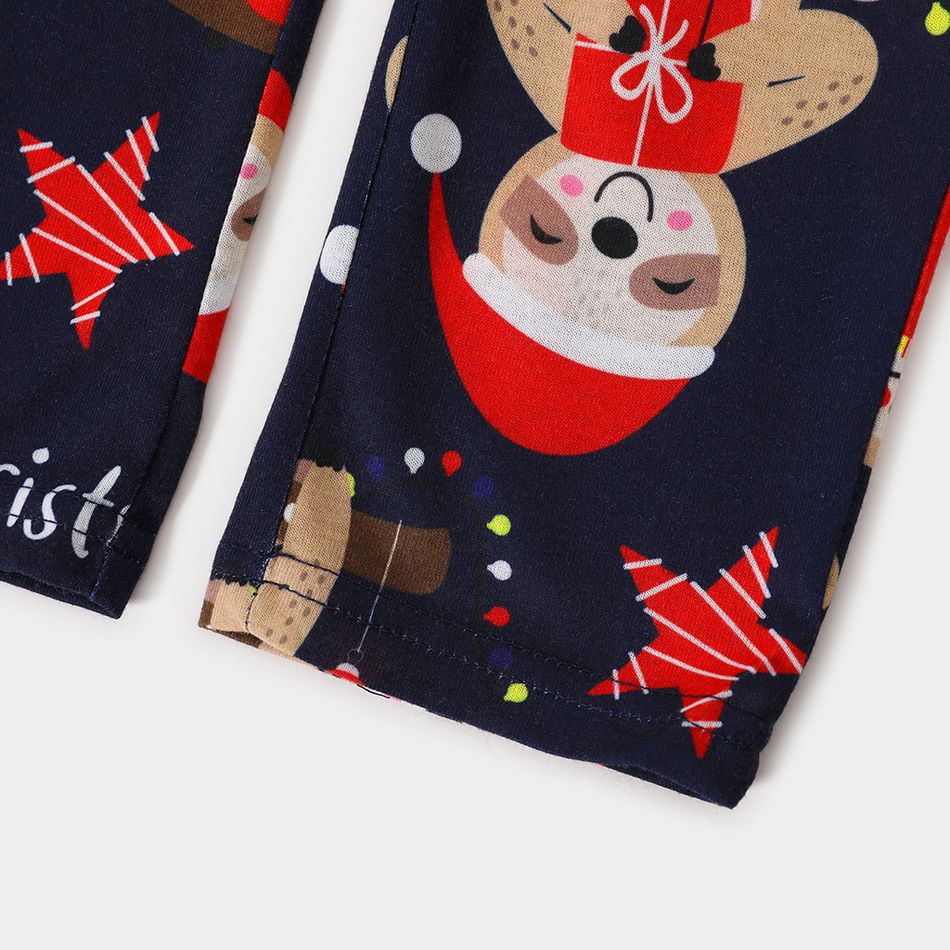 Christmas Sloth and Letters Print Family Matching Long-sleeve Pajamas Sets (Flame Resistant) Dark blue/White/Red big image 11