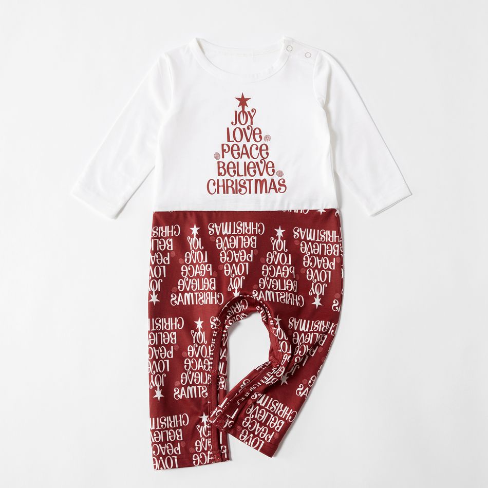 Christmas Letter Print Top and Striped Pants Pajamas Sets (Flame Resistant) White big image 8