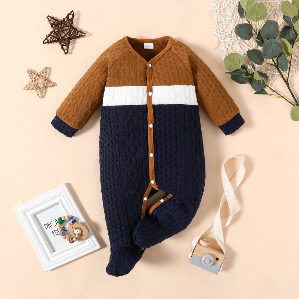 100% Cotton Baby Boy/Girl Imitation Knitting Long-sleeve Footed Jumpsuit Brown