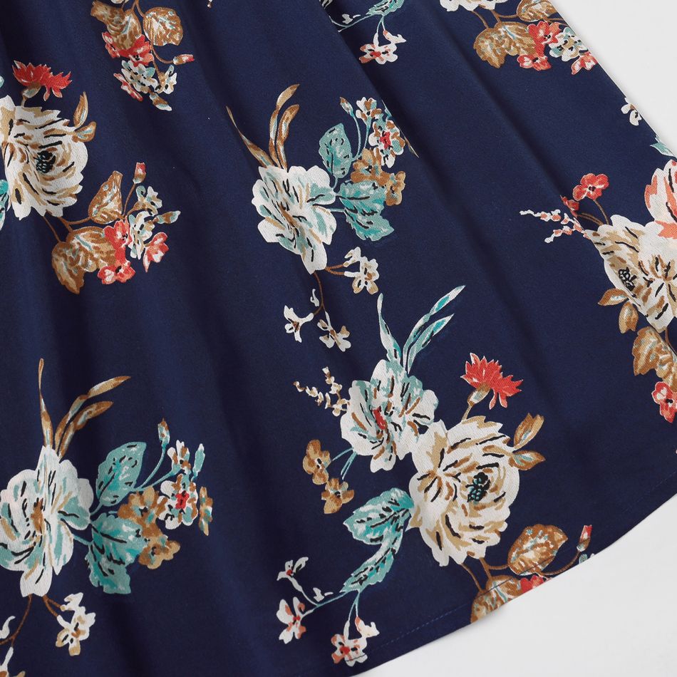 Family Matching All Over Floral Print Ruffle Deep V Neck Sleeveless Dresses and Raglan-sleeve T-shirts Sets Multi-color big image 4