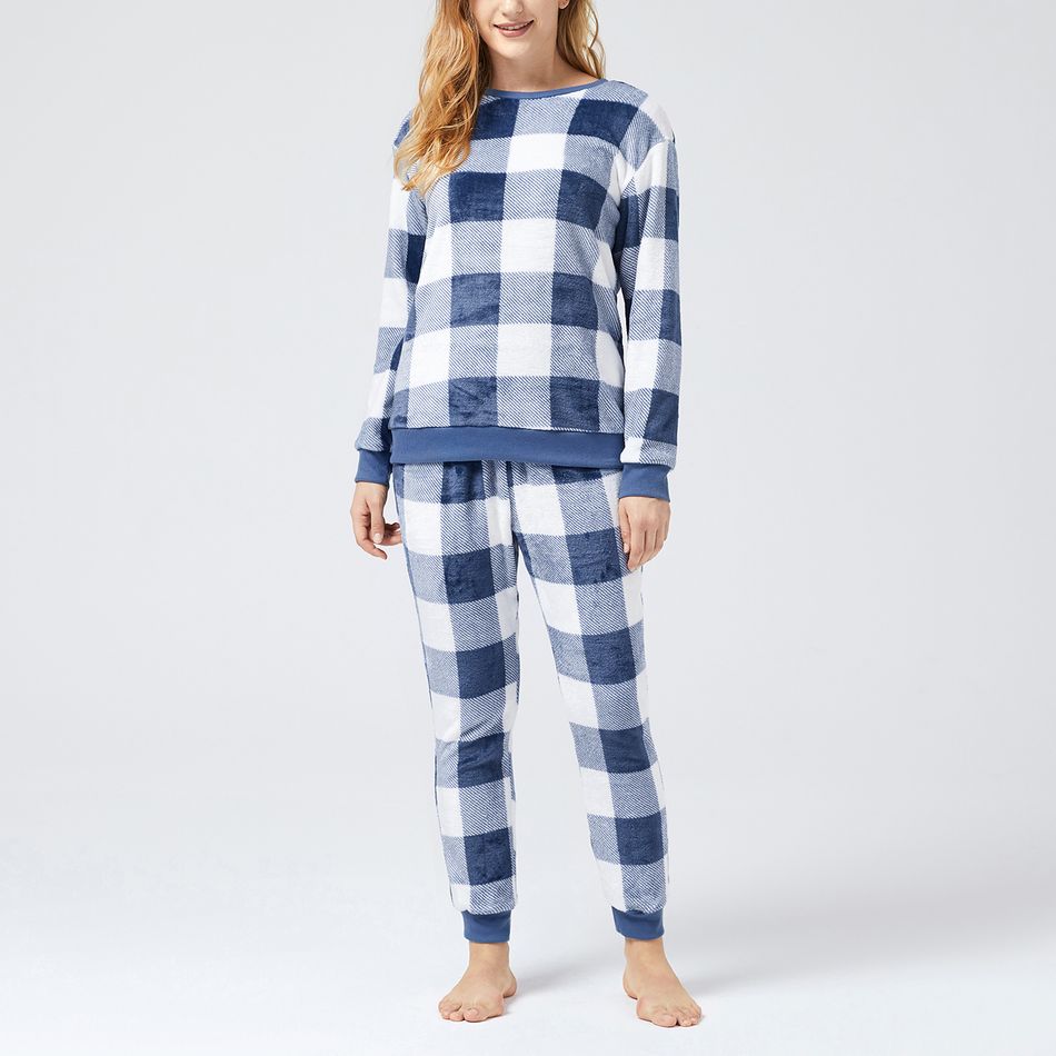 conjunto lounge pijama xadrez de manga comprida Azul big image 4