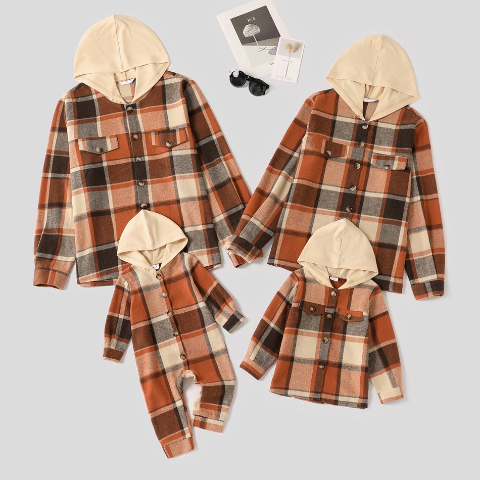 Family Matching Plaid Long-sleeve Splicing Hooded Shirts Jackets PLAID