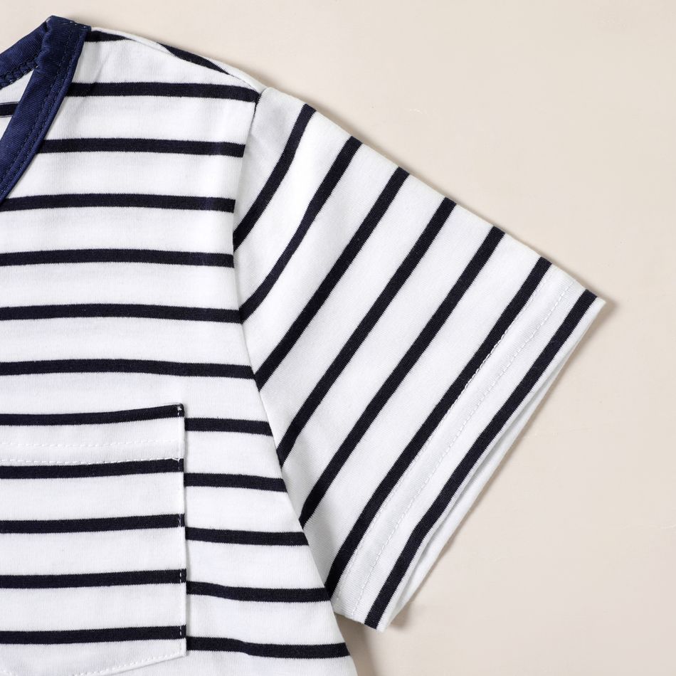Kid Boy Casual Stripe Pocket Design Short-sleeve Tee White big image 5