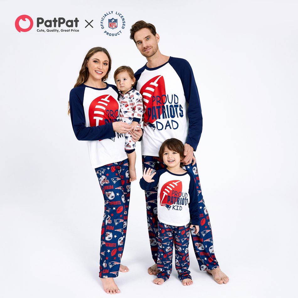 nfl الأسرة المطابقة أعلى colorblock patrots وكل انحاء السراويل منامة مجموعات الأزرق الملكي big image 3
