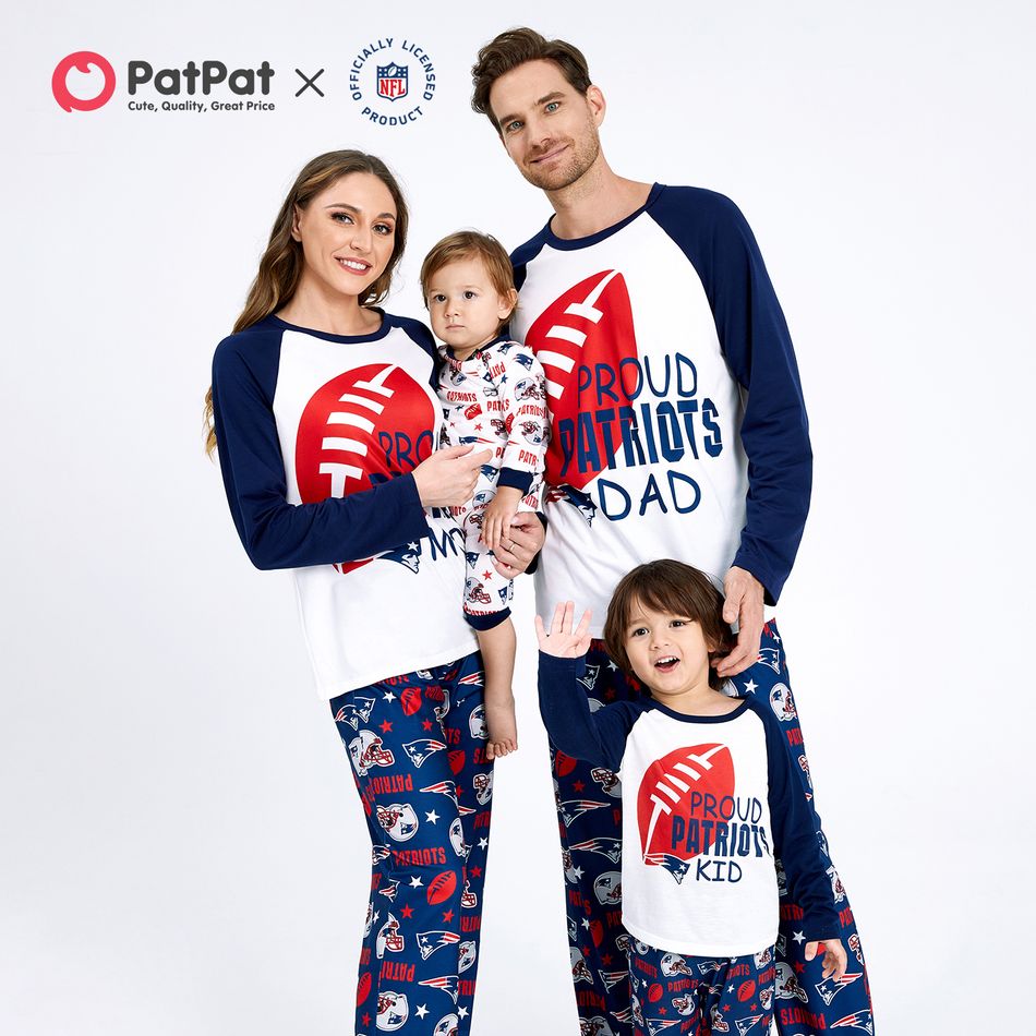 NFL Family Matching PATROTS Colorblock Top and Allover Pants Pajamas Sets Royal Blue
