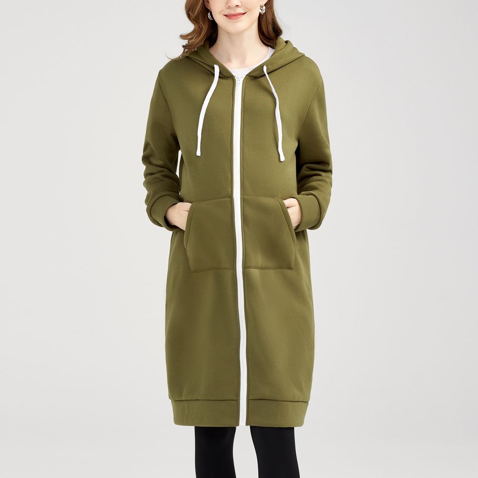 Maternity Kangaroo Pocket Drawstring Longline Hoodie Army green
