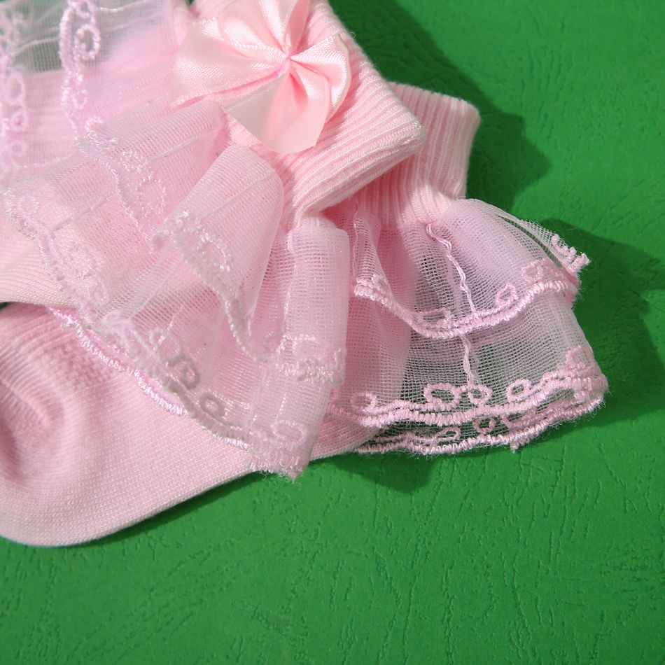 meias de renda de cor pura bebê / criança / criança para meninas Rosa big image 4