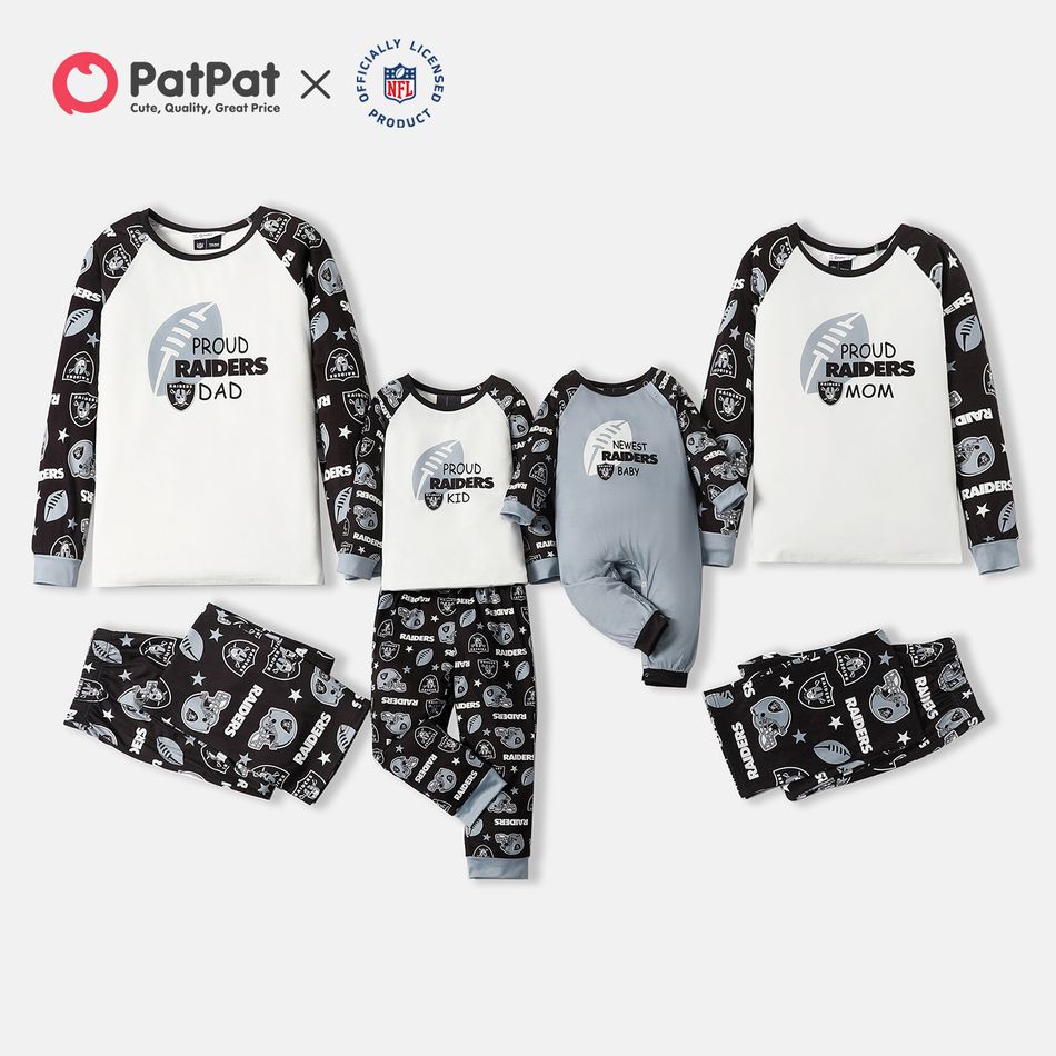 NFL Family Matching RAIDERS Top and Allover Pants Pajamas Sets blackgray