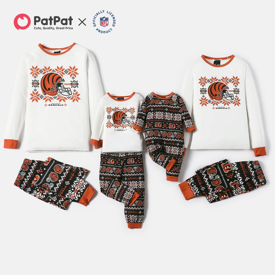 NFL Family Matching Graphic Top and Allover Pants Pajamas Sets (Cincinnati Bengals) DarkOrange