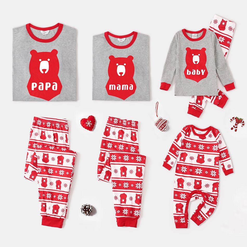 Look de família Urso Manga comprida Conjuntos de roupa para a família pijama apertado Vermelho big image 1