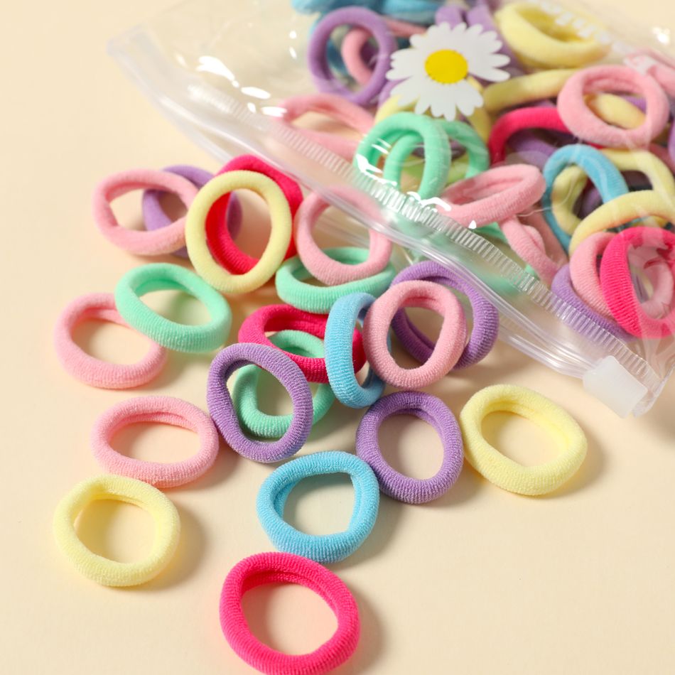 50-pack Multicolor Small Size Rubber Hair Ties for Girls Color-A big image 2